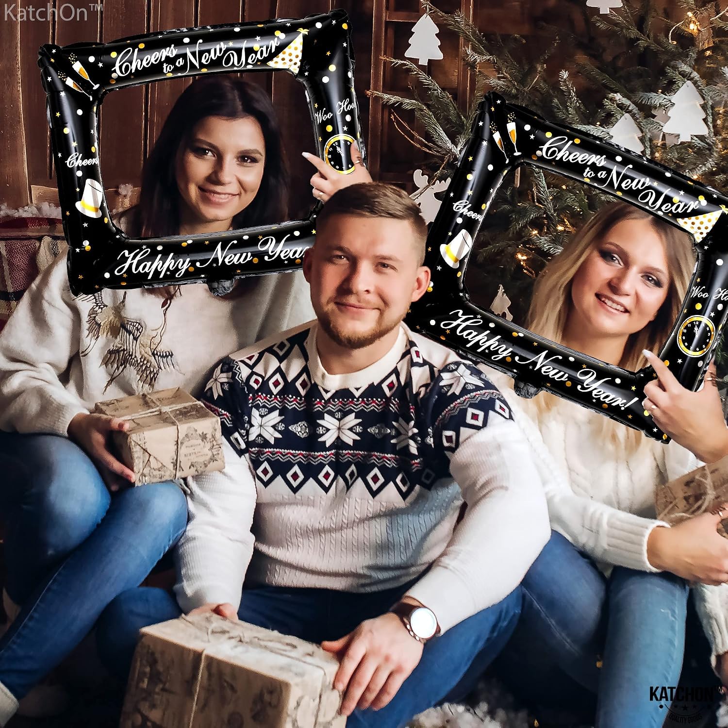 KatchOn, New Year Eve Photo Booth Frame - Pack of 2, Inflatable New Year Eve Photo Booth Props 2026 | New Years Eve Party Supplies 2026 | NYE Photo Booth Props, Happy New Years Decorations 2026