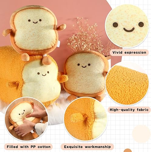 Miniatura 3 de Yookeer 3 almohadas de pan divertidas tostadas de peluche, 2 tamaños, lindo cojín en rodajas de tostadas, regalos de peluche kawaii para decoración