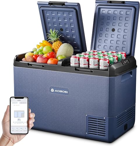AAOBOSI Camping Fridge 95L IPX4 Waterproof,-20°C to 20°C,12V 230V,Dual Zone