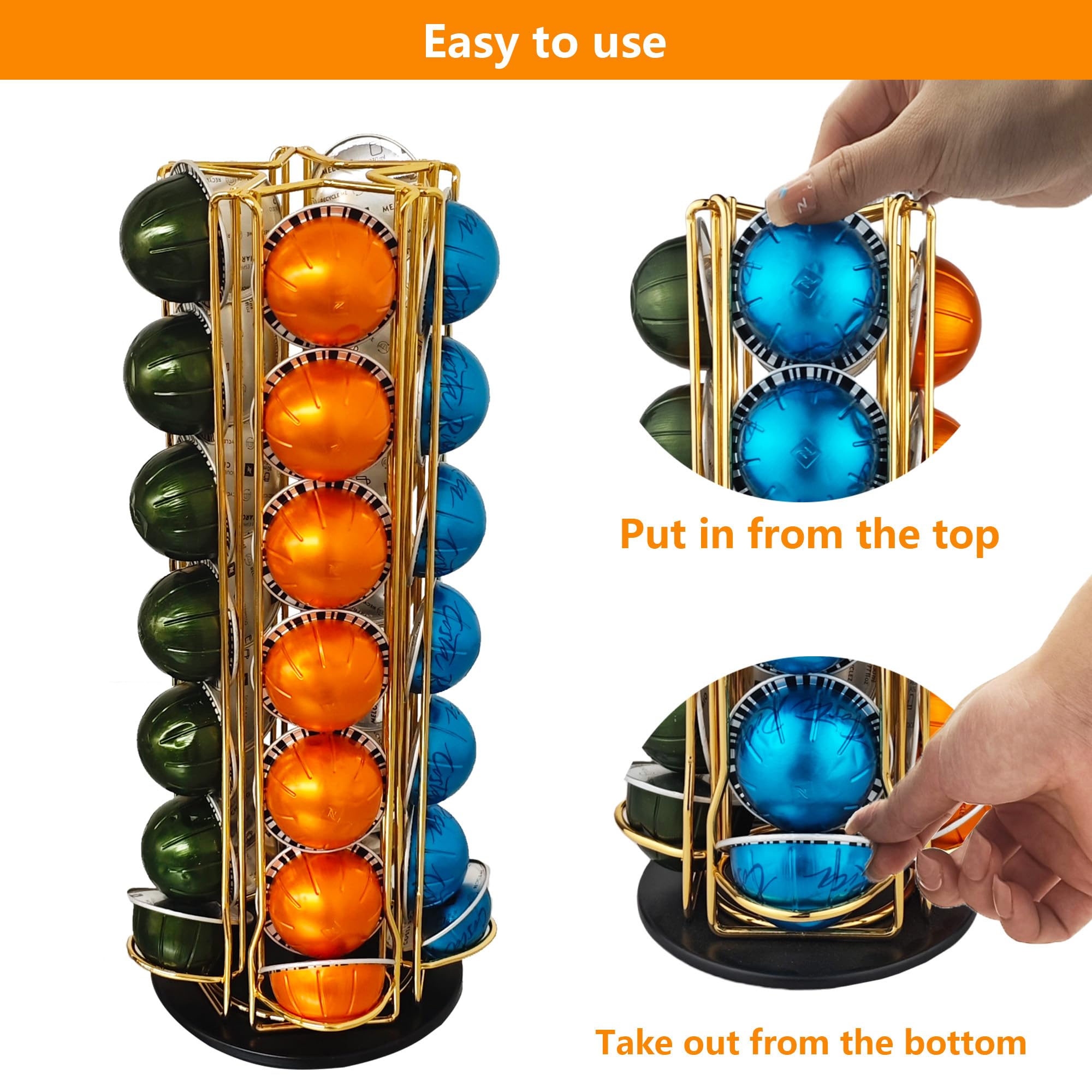 Meelio Coffee Pod Carousel For Nespresso Vertuo - Holds 35 Capsules, Gold, Silent Spinning - View #9