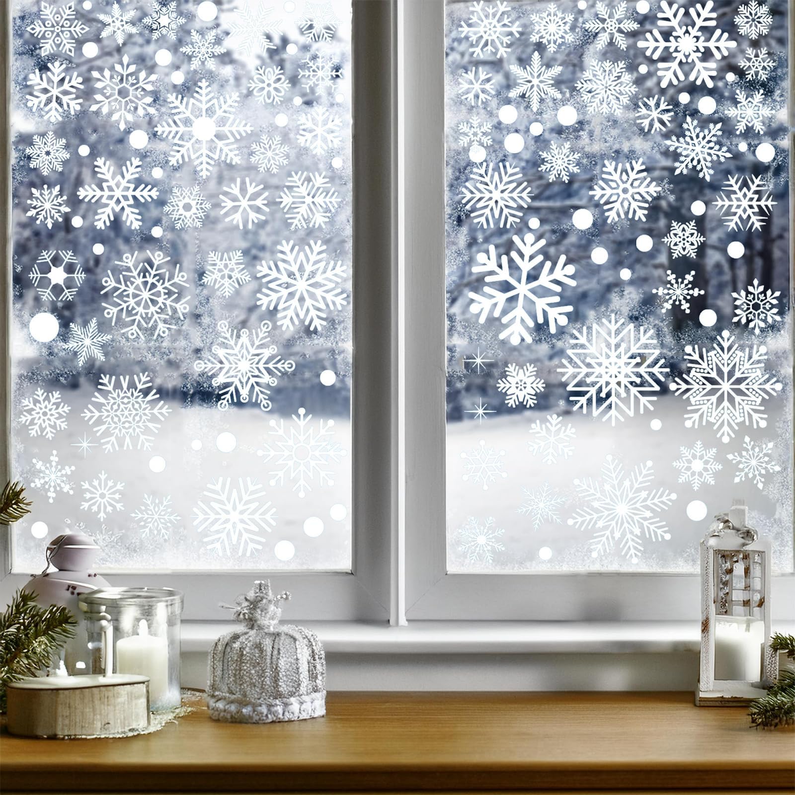 White Snowflakes Window Clings, 12 Sheets 311 Pcs Christmas Snowflake Window Clings Decal Stickers Decor for Glass Windows, Winter Window Clings for Glass Windows