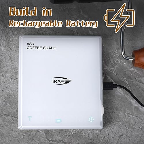 Vista 12 de IKAPE Báscula digital de café con temporizador, 4.4 lbs/0.00 oz de alta precisión recargable de goteo espresso con función de tara, pantalla LED