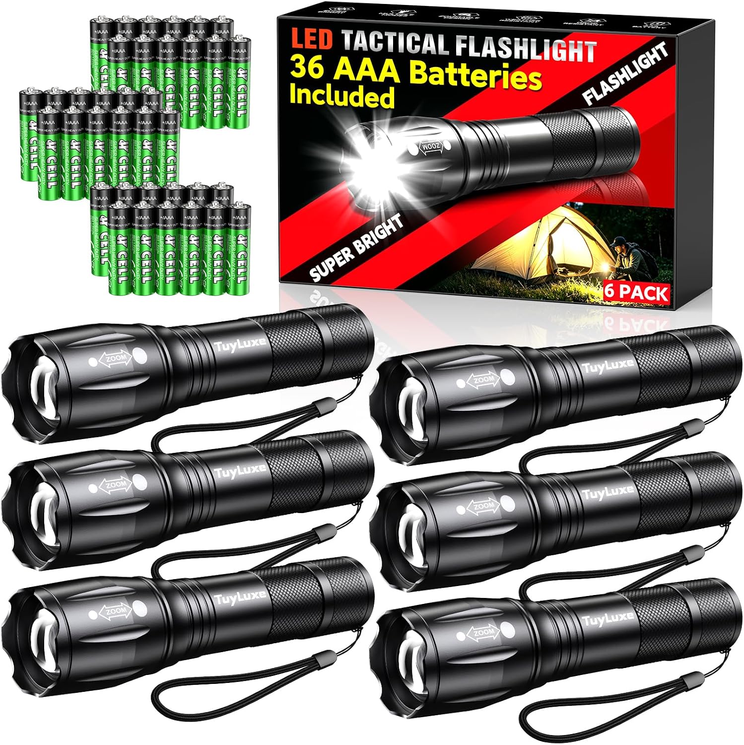 [Prime] 6-Pack 200-Lumen LED Flashlights w/ 36 AAA Batteries Included $16.79 + Free Shipping