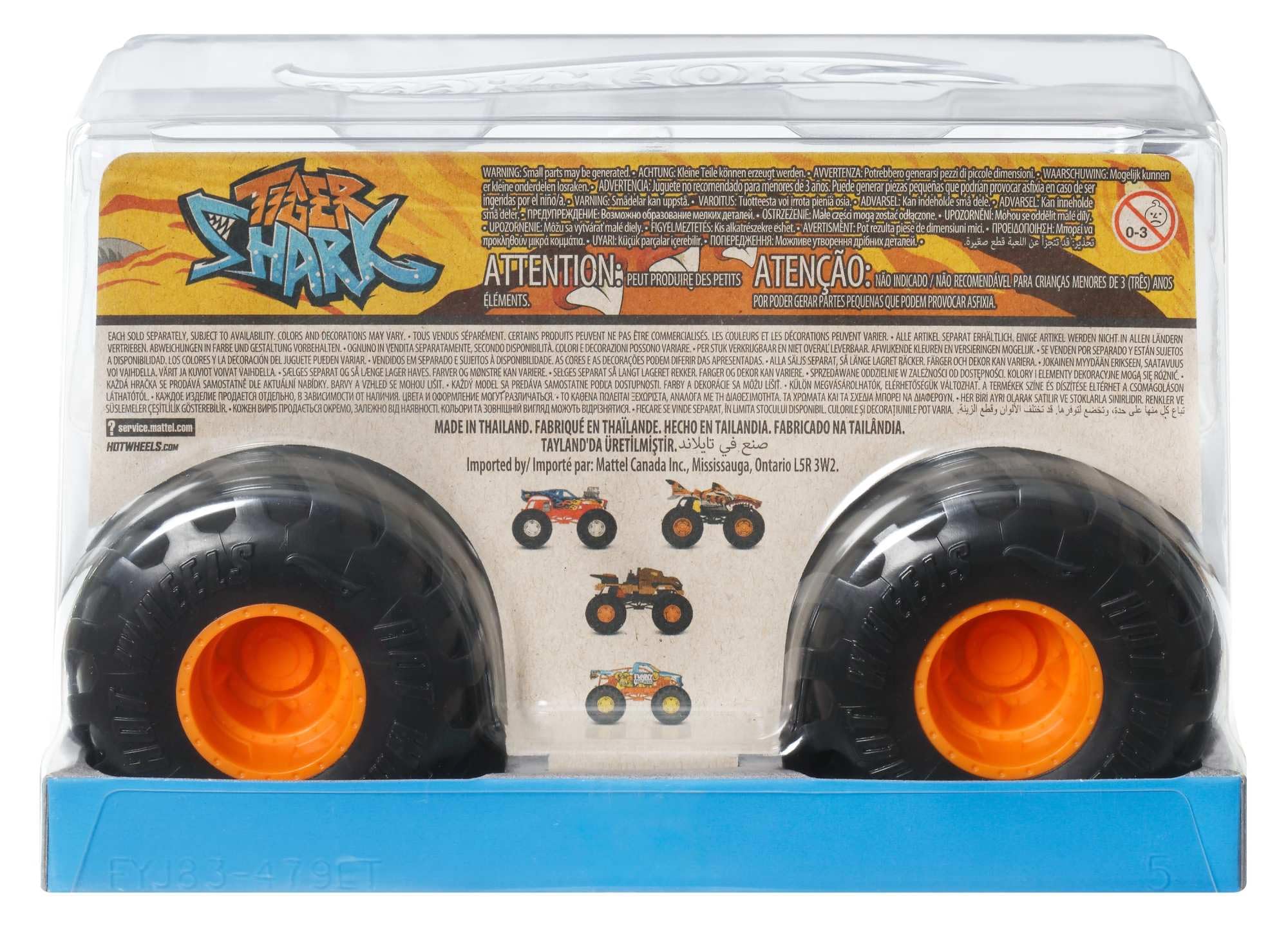 Hot Wheels Monster Trucks - Tiger Shark Oversize, Veicolo in Scala 1:24 con Ruote giganti e carrozzeria in Metallo, Perfetto per Le acrobazie, Giocattolo per Bambini, 3+ Anni, JDR02
