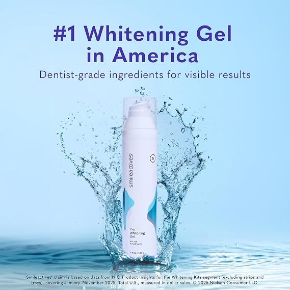 Smileactives Teeth Whitening Gel for Toothpaste with Clinical-Grade Hydrogen Peroxide, Tooth Stain Remover for White Teeth, Dentist Quality Pro Whitening Gel to Remove Stains, 90 Day, 3.8 oz Bottle