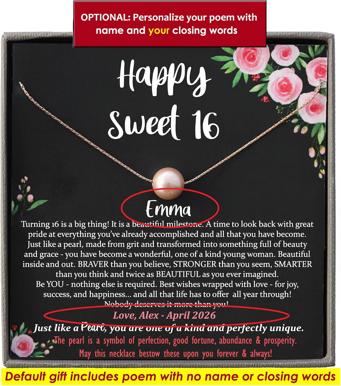 Be Wished Personalized Sweet 16 Gift for, Necklace with Meaningful Message