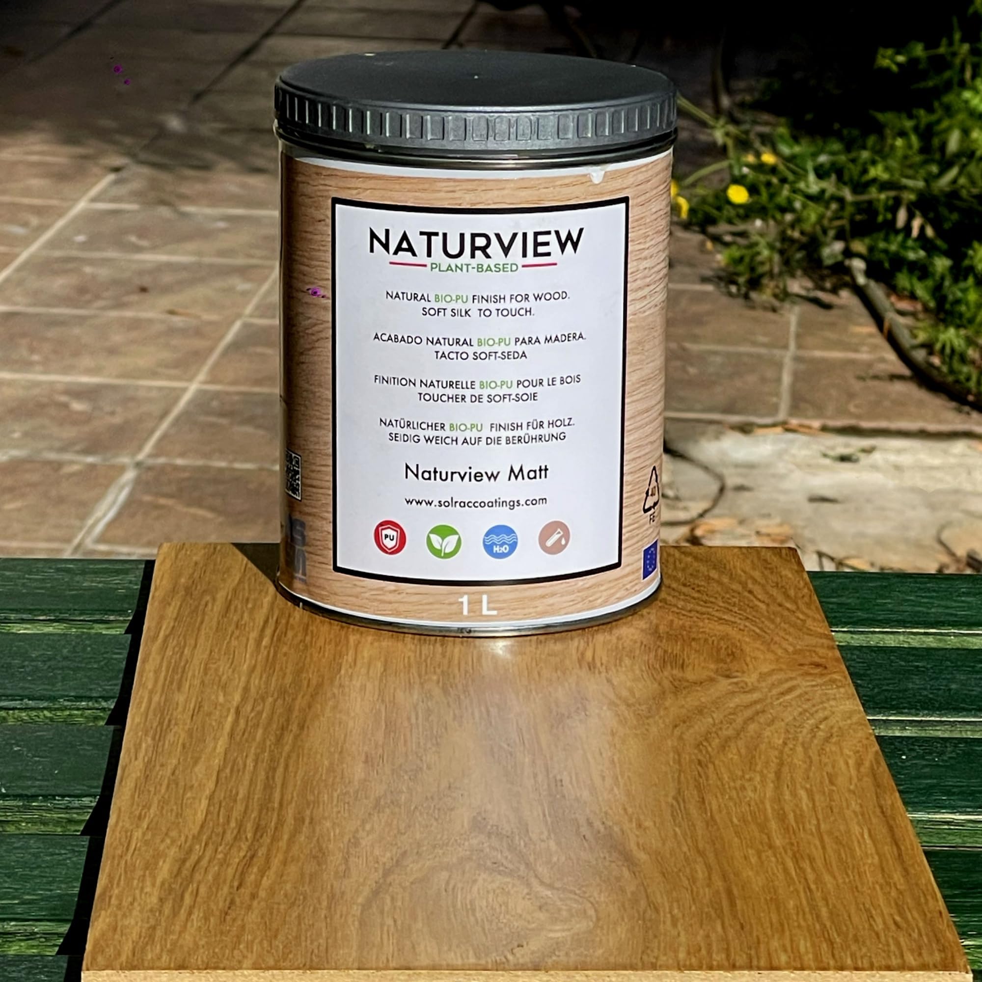 NATURVIEW A12W101 - Barniz Para Madera Poliuretano BIO al Agua. Interior. Tacto Soft-Seda. (Mate, 1L)