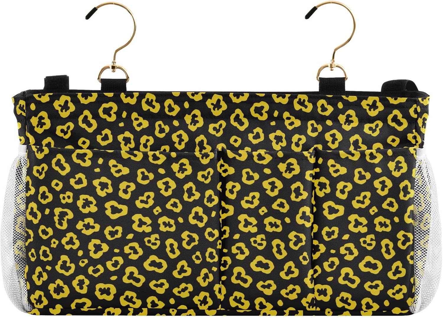 Bedside Essentails Pocket Leopard Pattern Bright Yellow Black Bedside Storage Bag for Home, Dorm, Bunk bolsillo para controles