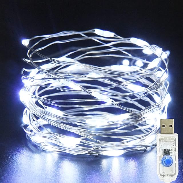 Etopgo USB Fairy Lights 5M/16Ft 50 LED Christmas Fairy LightsPlug in, 8 Lighting Modes Twinkle Fairy String Lights for Indoor , Outdoor, Bedroom,Party (Cool White)