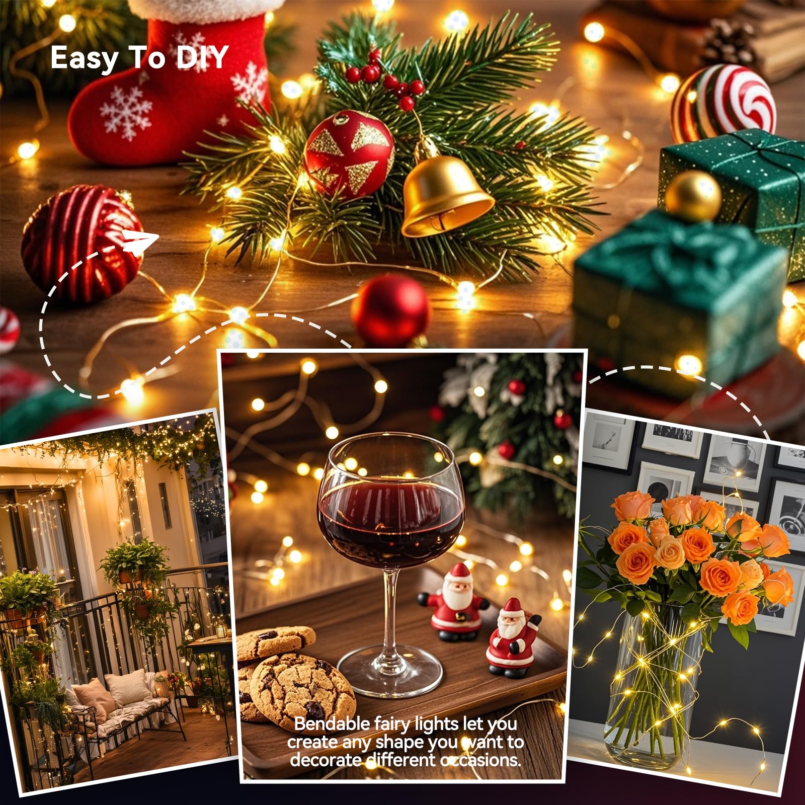 LitHome Confezione da 8 luci bianche calde a batteria, 60 LED, funzionamento a batteria, 2 modalità, impermeabili, per aule interne, camera da letto, decorazioni natalizie e matrimoni