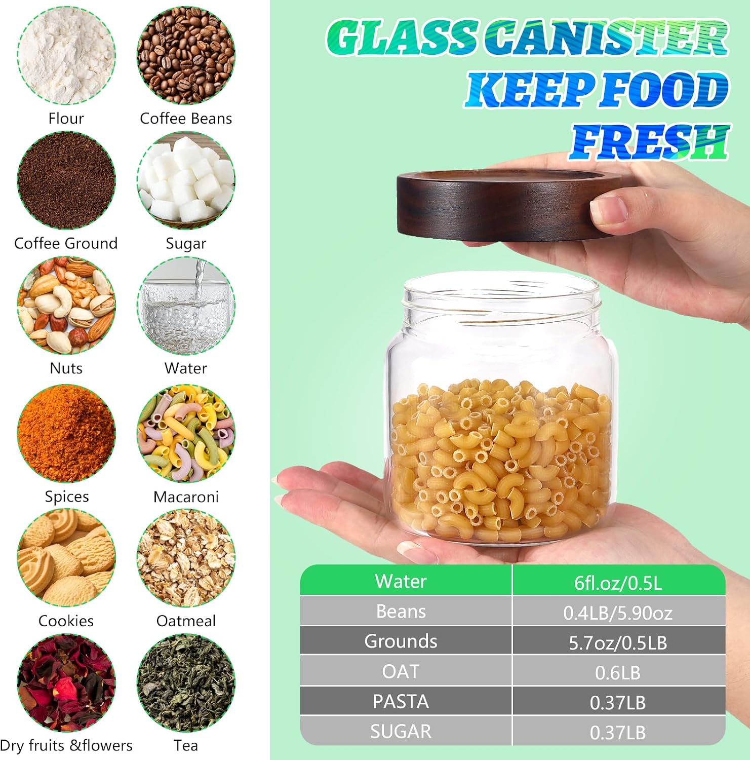 16 oz Glass Jars with Airtight Lid Spice Jar Round Storage Canister with Clear Glass Food Jar for Pantry Sugar Tea Coffee Bean Spice Nuts Cookies Bath Salts (500ml/16oz-1pack) image 3