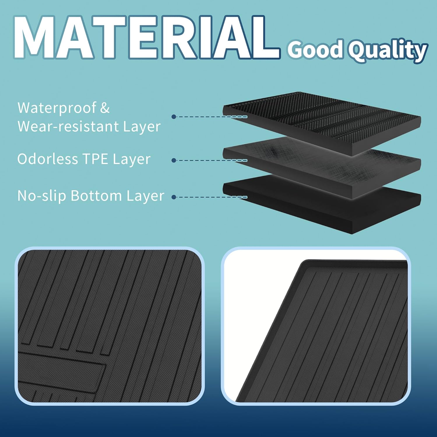 Flat Face Cargo Liner Rear Trunk Mat Trunk Cargo Luggage Boot Tray Mat Vertical Stripes Pattern for Nissan Rogue 2021-2023 Anti-Slip