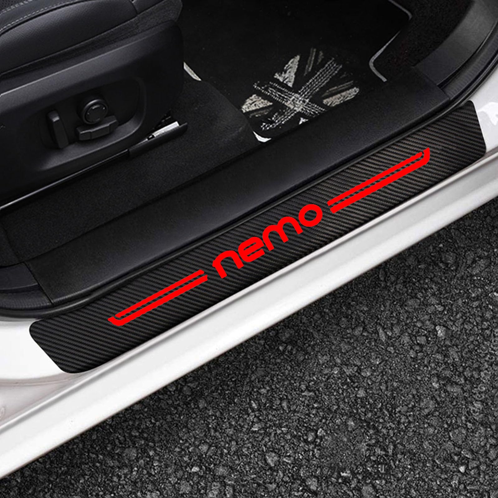 KLHYWEN 4pcs Car Door Sill Protector Strips Carbon Fiber Threshold Protective Film Kick Plate Cover Sticker for Citr-oen NEMO Car Accessories,Red