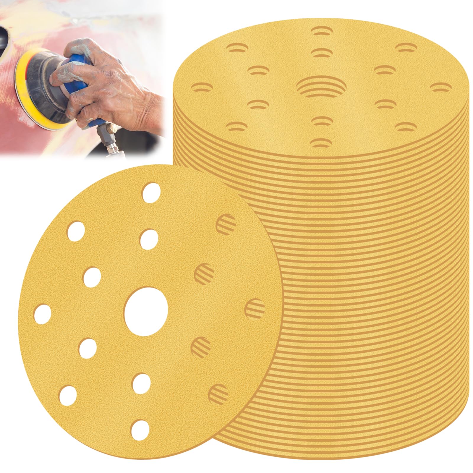 Carta Vetrata Rotonda In Velcro, Grana P150, Diametro 150 Mm, 50 Pezzi, Per Levigatrici Orbitali