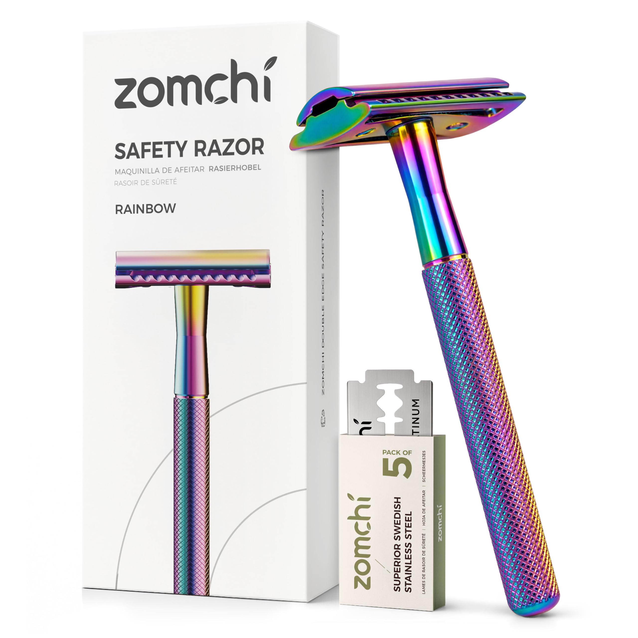 ZOMCHI Maquinilla de Afeitar de Seguridad para Mujer, de 5 Hojas, con Estuche Delicado, Sin Plástico - Vertical Rainbow — view 13