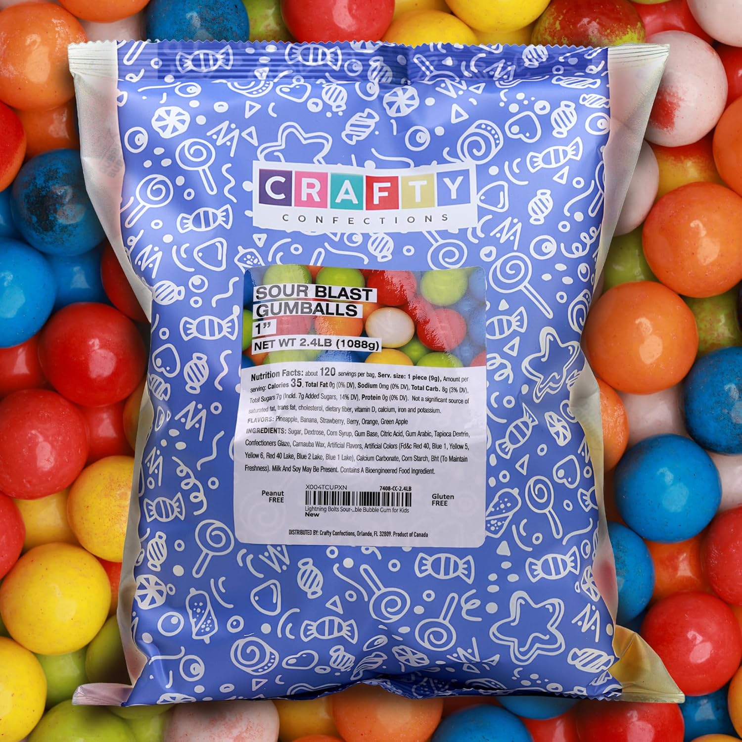 Lightning Bolts Sour-Filled Gumballs for Vending Machine – 1 Inch Large Assorted Fruit Chewing Gum 2.4 LB Bulk Refill – Sour Double Bubble Gum for Kids