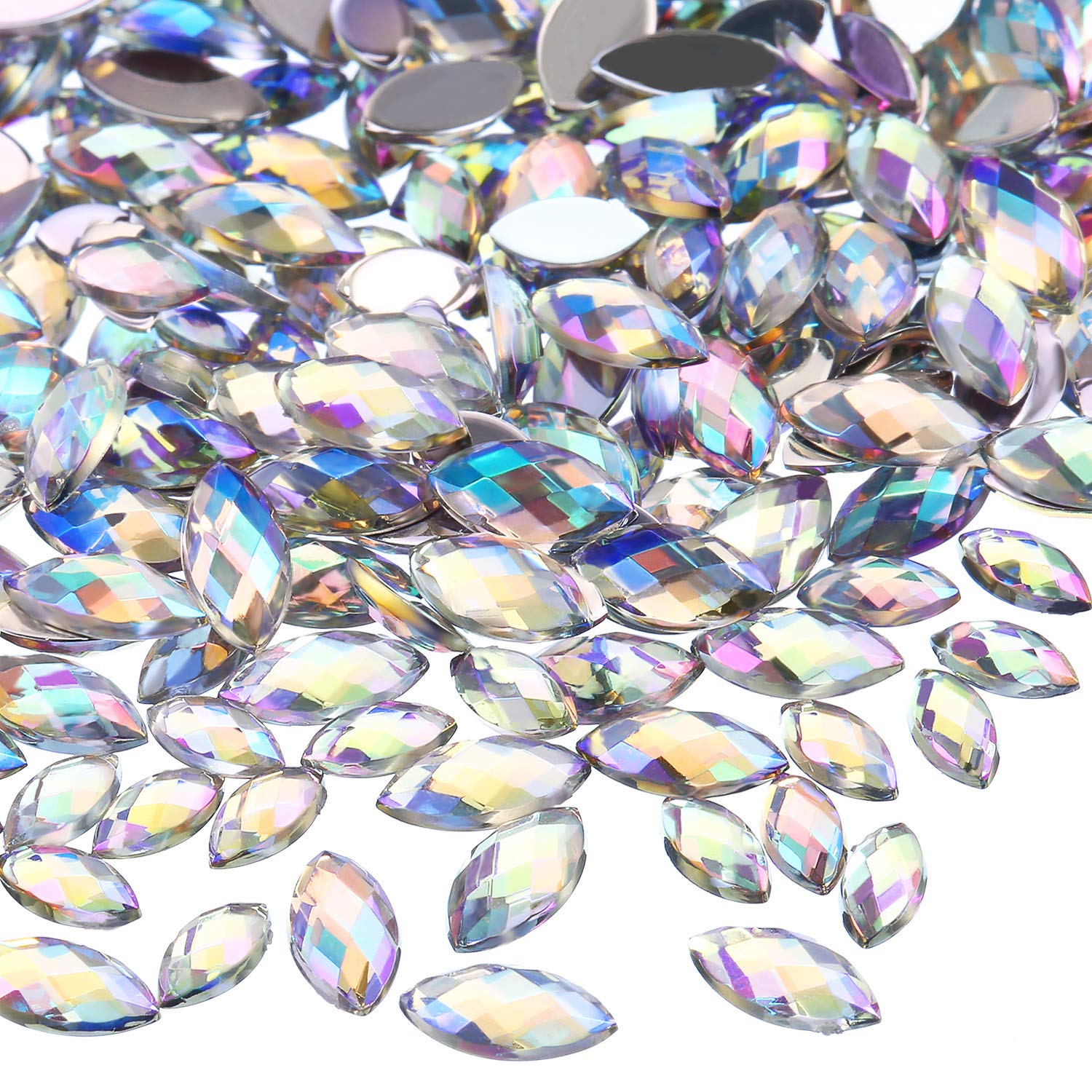Bememo 2000 Pieces Shiny AB Rhinestones Flat Back with Tweezer Horse Eye Rhinestones Nail Rhinestones Gems Decorations for Nail Supplies Crafts
