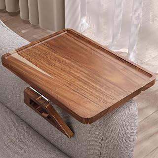 Acacia Wood Couch Arm Tray，Folding Sofa Armrest Table