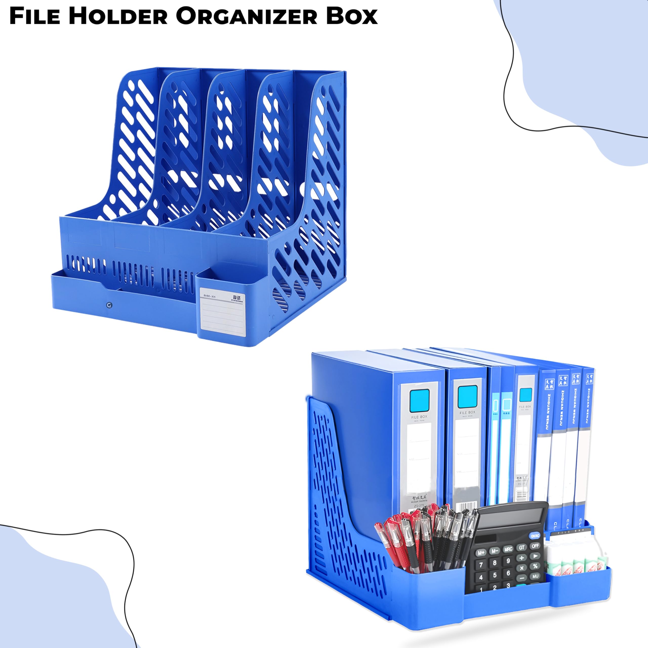 DaKos Organizer da scrivania multiuso – Portadocumenti a 4 sezioni, porta carta, portapenne e portariviste per ufficio (blu)