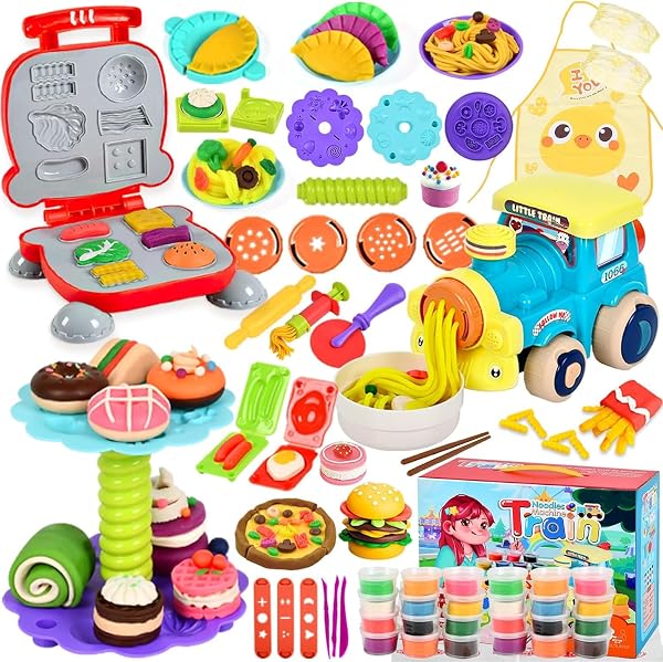 85 Pièces Pâte à Modeler pour Enfants,Accessoire Pate a Modeler,Outils de Pâte à Modeler Créatif,avec 24 Pots de Pate a Modeler,pour Enfants,Kitchen Creations Jeu de Rôle,Cadeau de Jouet Enfan 2+ Ans - 1