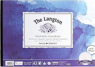 Daler-Rowney The Langton Rough 300 gsm A3 Watercolour Paper Pad, Glued 1 Side, Acid-free, 12 Natural White Sheets, Ideal for Professional Artists