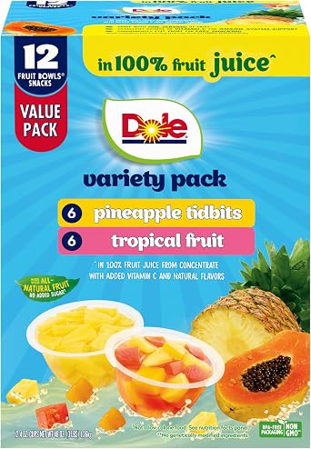 Dole Pineapple Tidbits & Tropical Fruit, 4 oz Bowls, 12 Pack
