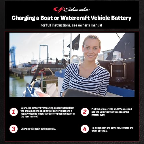 Miniatura 5 de Schumacher Ship 'n Shore SC1469 - Cargador de batería secuencial marino a bordo de dos bancos de 15 A y 12 V, para baterías estándar, AGM, gel y