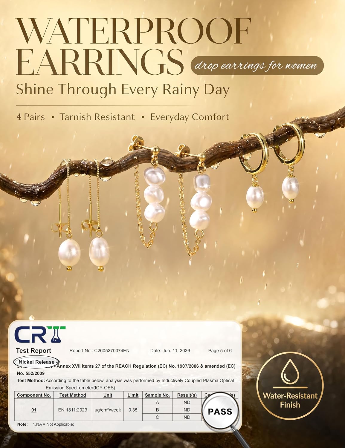 3 Pairs Stud Hoop Chain Earrings for Women - 14K Gold Plated Hypoallergenic Dangle Drop Earrings Set with CZ Pearl,Lightweight Ear Stack Jewellery for Multiple Piercings Gifts image 5