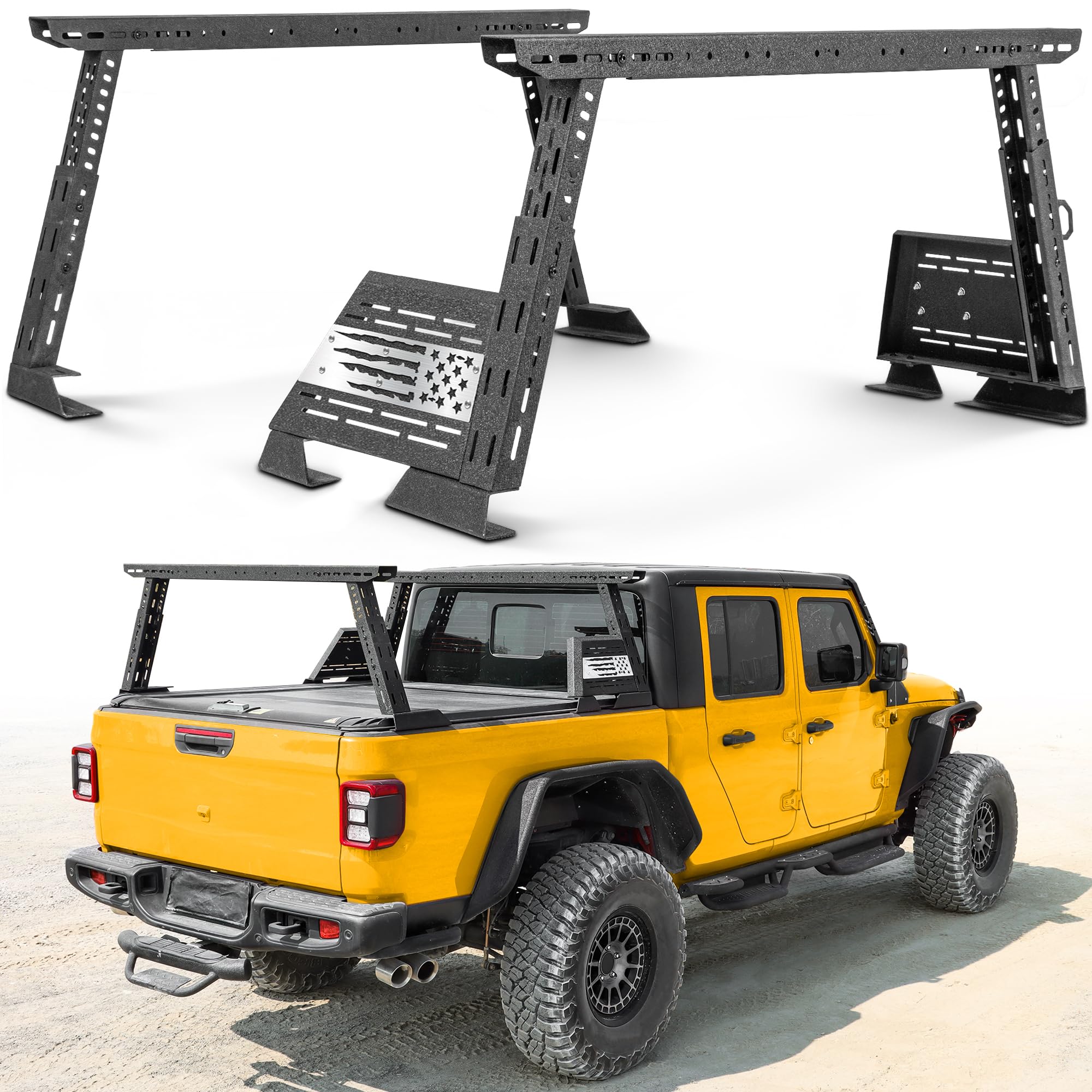 MONOKING Mid-Size Truck Bed Rack, 17"-25" Adjustable Height Cargo Rack, Heavy Duty Ladder Rack for Rooftop Tent Camping, Fits Gladiator JT Tacoma Frontier Ranger Maverick Colorado Canyon Pickup Trucks