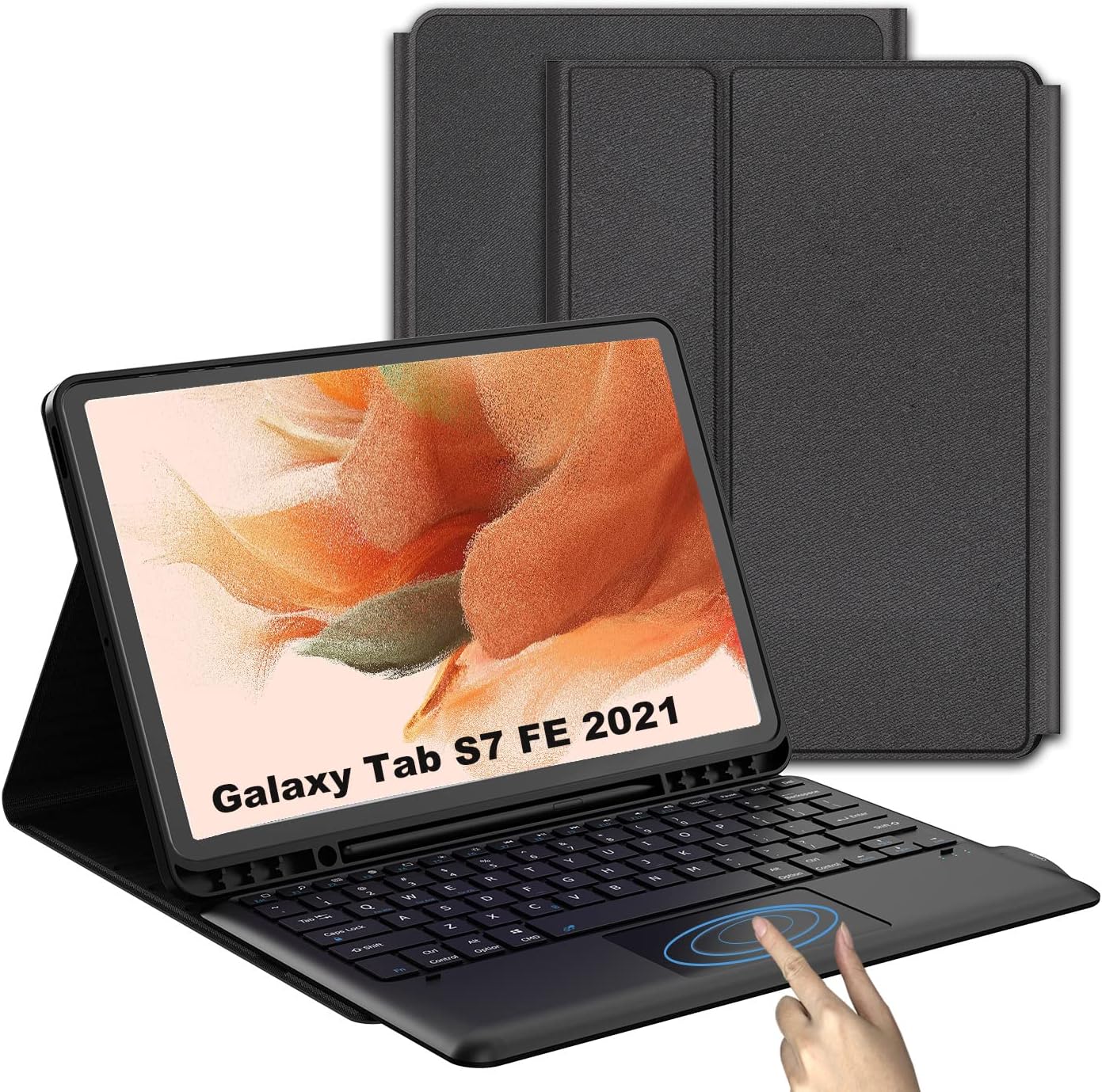 Keyboard Case for Samsung Galaxy Tab S7 FE 12.4 inch - Detachable Wireless Magnetic Smart Tablet Touchpad Waterproof Keyboard Cover - Slim Black Keyboard with Pen Holder for S7 FE SM-T730/T733/T736