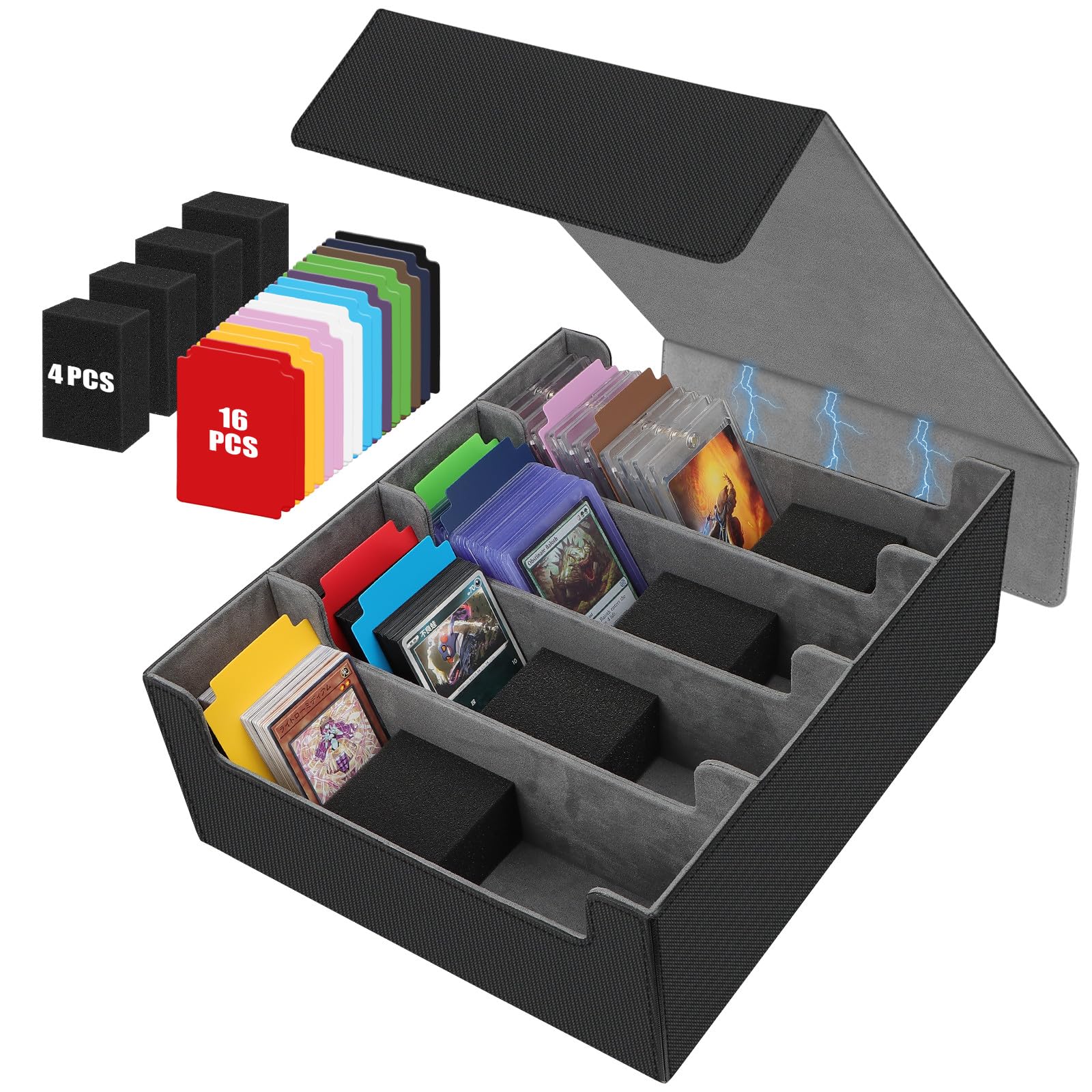 AOBOPLE 3400+ Trading Card Storage Box,Storage Box for Top Loaders Hold 616+,PU Magnetic Card Box with 16 Dividers&4 Supporters for MTG/TCG Sport Cards