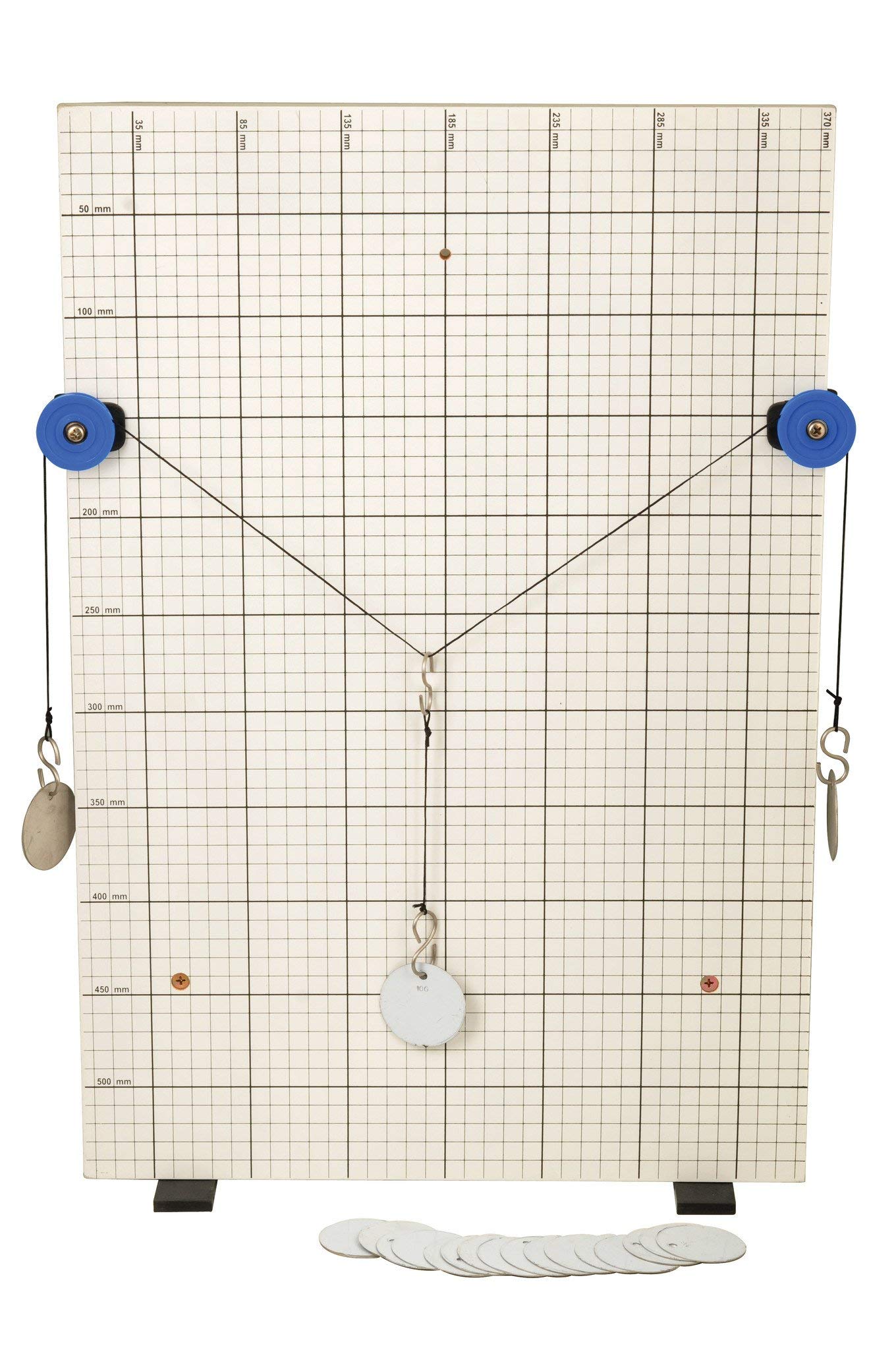 Eisco - Vector and Force Board Study Apparatus, Includes Pulleys, S Hooks, String, 10g Masses & 55cm x 37.5cm Backboard, Free-Standing Grid for Physics Force & Vector Experiments