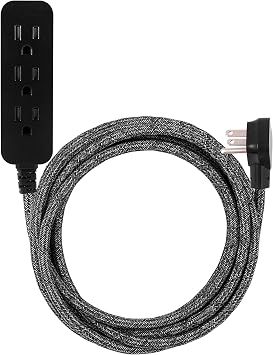 Cordinate 3 Outlet Power Strip 15 Ft Braided Extension Cord, 16 Gauge
