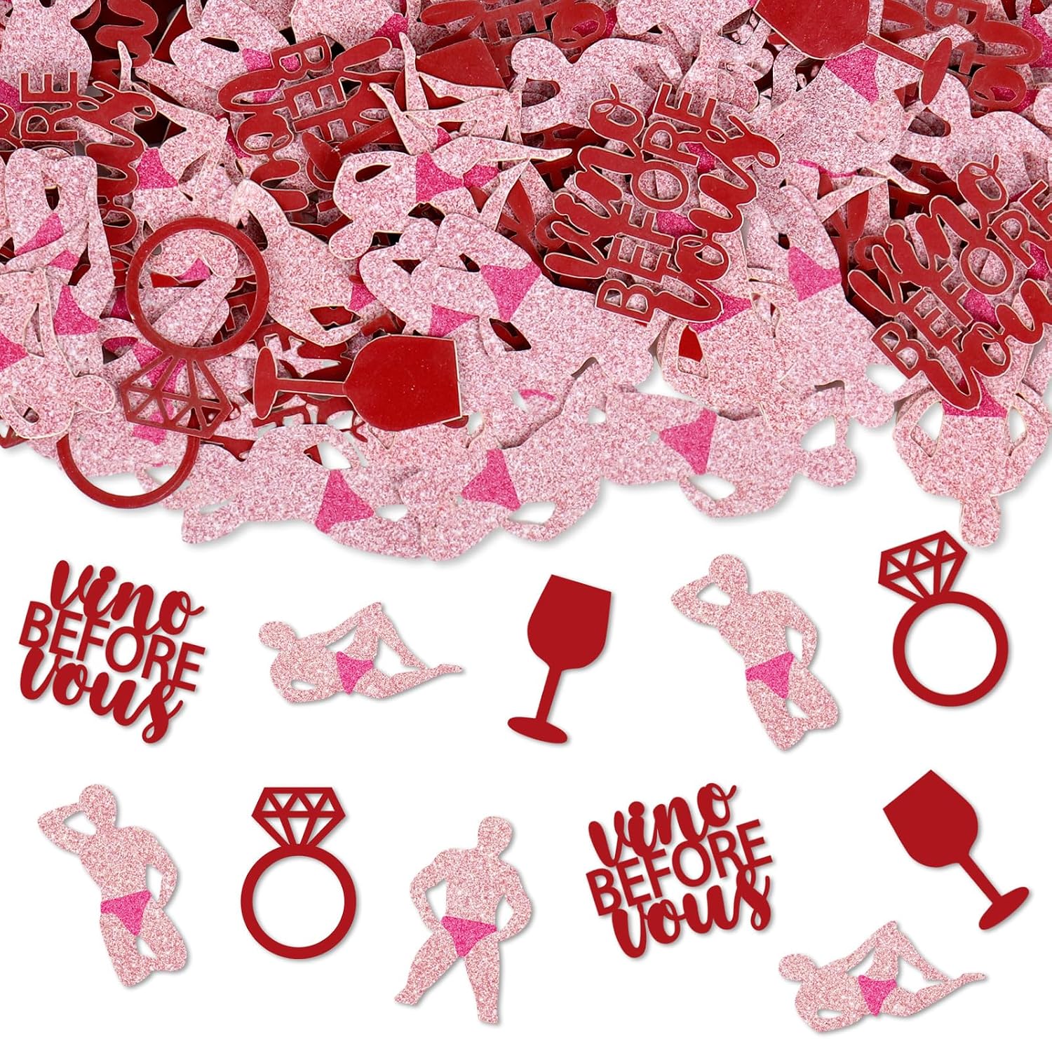 Whaline 300Pcs Wine Bachelorette Table Confetti Vino Before Vows Wine Glass Diamond Ring Funny Male Table Centerpieces for Bridal Shower Wedding Party Decoration
