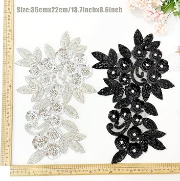 Luxury 3D Flower Beaded Lace Applique -Faux Pearl Sequin Embroidered Bodice Patch Sew on Motif for Sewing Bridal Evening Dresses Wedding Home Decorations (Rose Gold)
