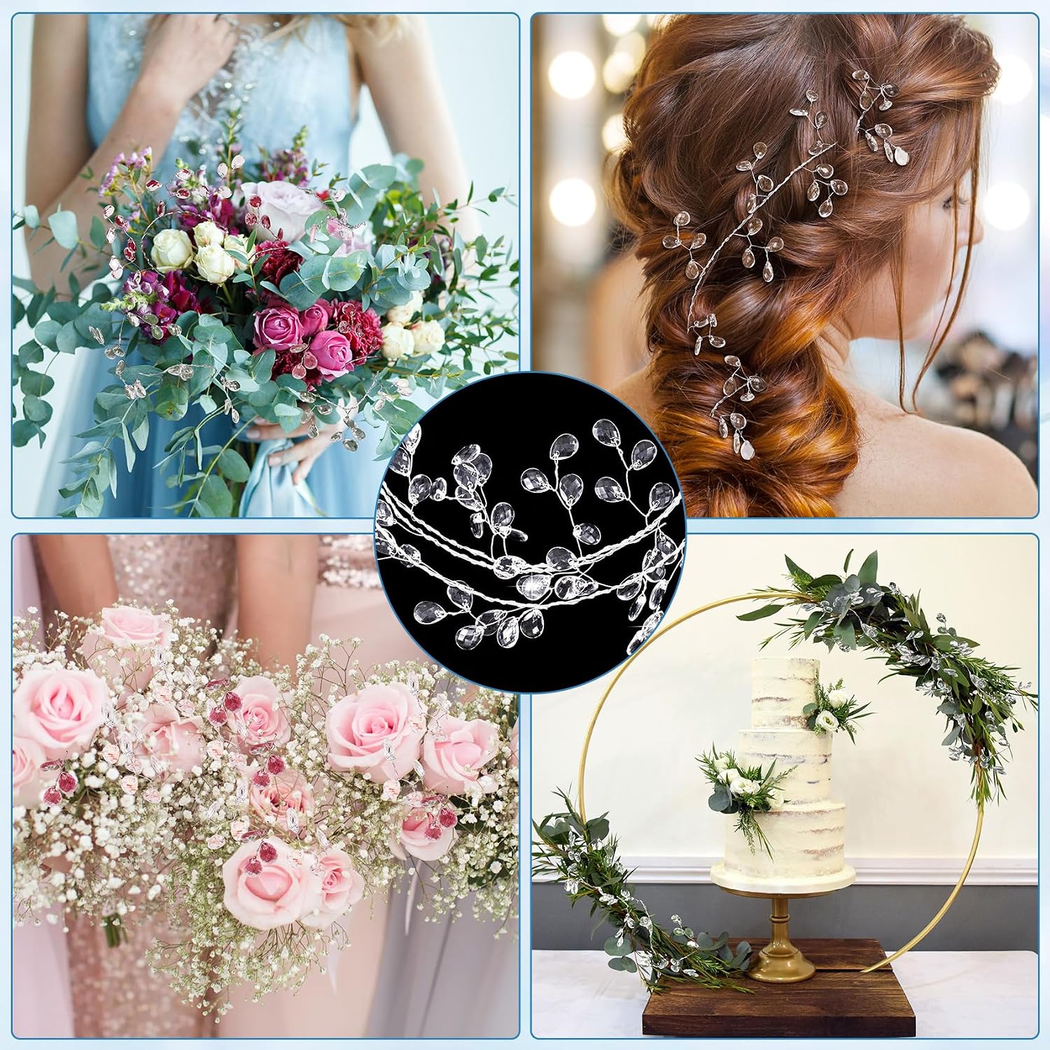 BEIQIYA Acrylic Crystal Flower Branches, Artifial Bead Drop Bouquets, White Floral Acrylic Picks Arrangement for Wedding Christmas Thanksgiving Day Home Office Table Top Decortaion- B Styles