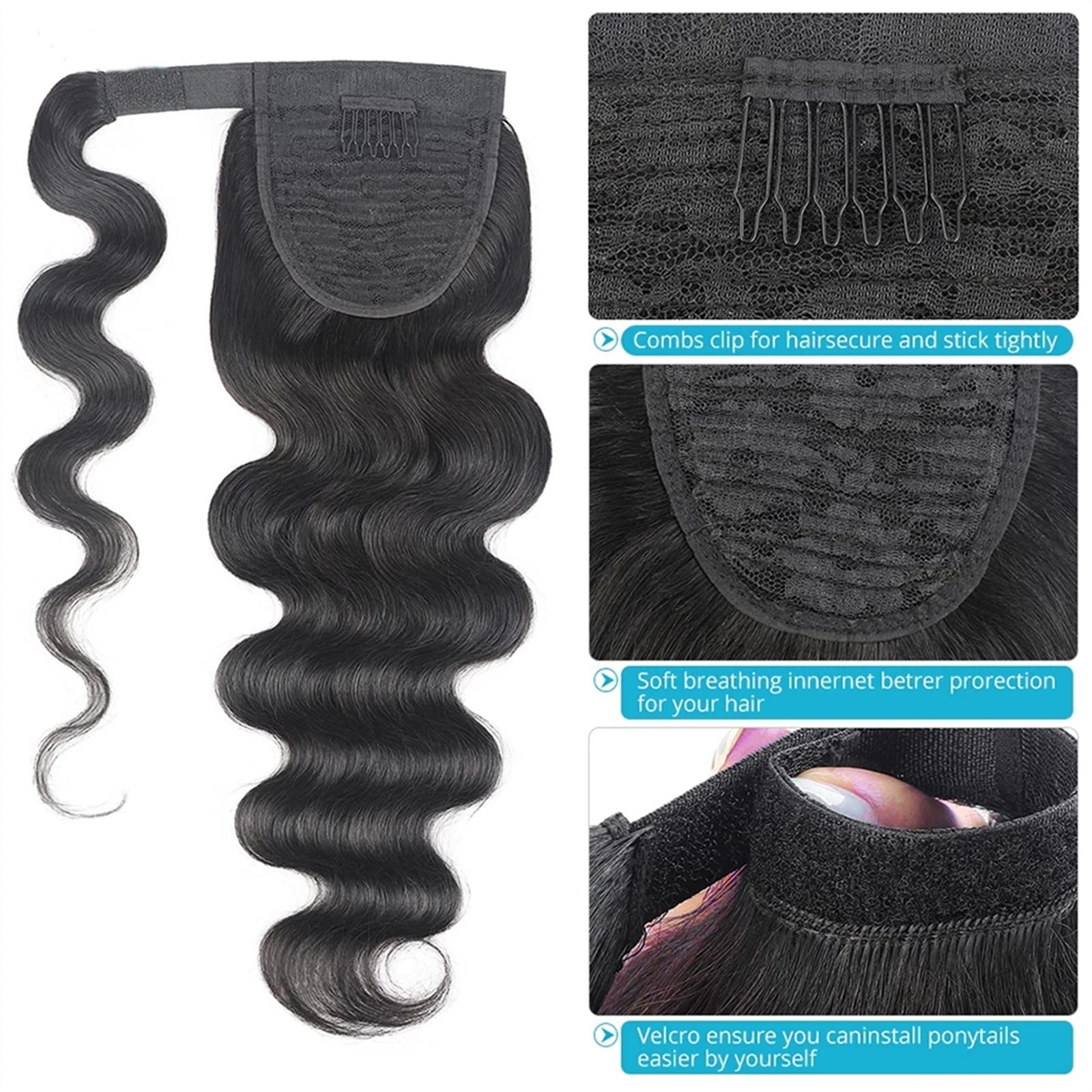 Falscher Dutt, 8 - 24 Zoll lang, gewellt, Pferdeschwanz, Haarverlängerung, brasilianischer Pferdeschwanz, echtes Haar, Pferdeschwanz, Haarverlängerung, Clips, Zubehör für Haar (Co