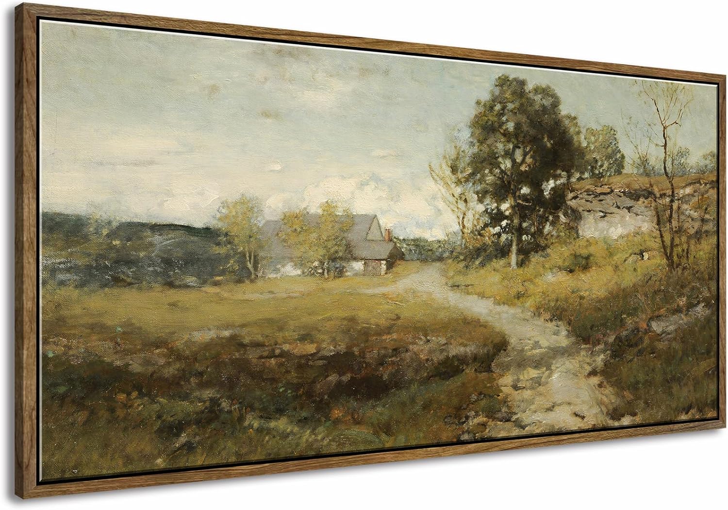 DJSYLIFE Framed Canvas Wall Art, Vintage Countryside Path