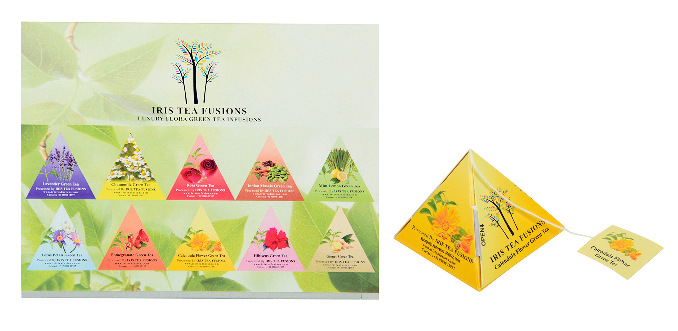 Iris Tea Fusions Calendula Flower Green Tea, 18 Grams Pack of 2 (20 Tea Bags)