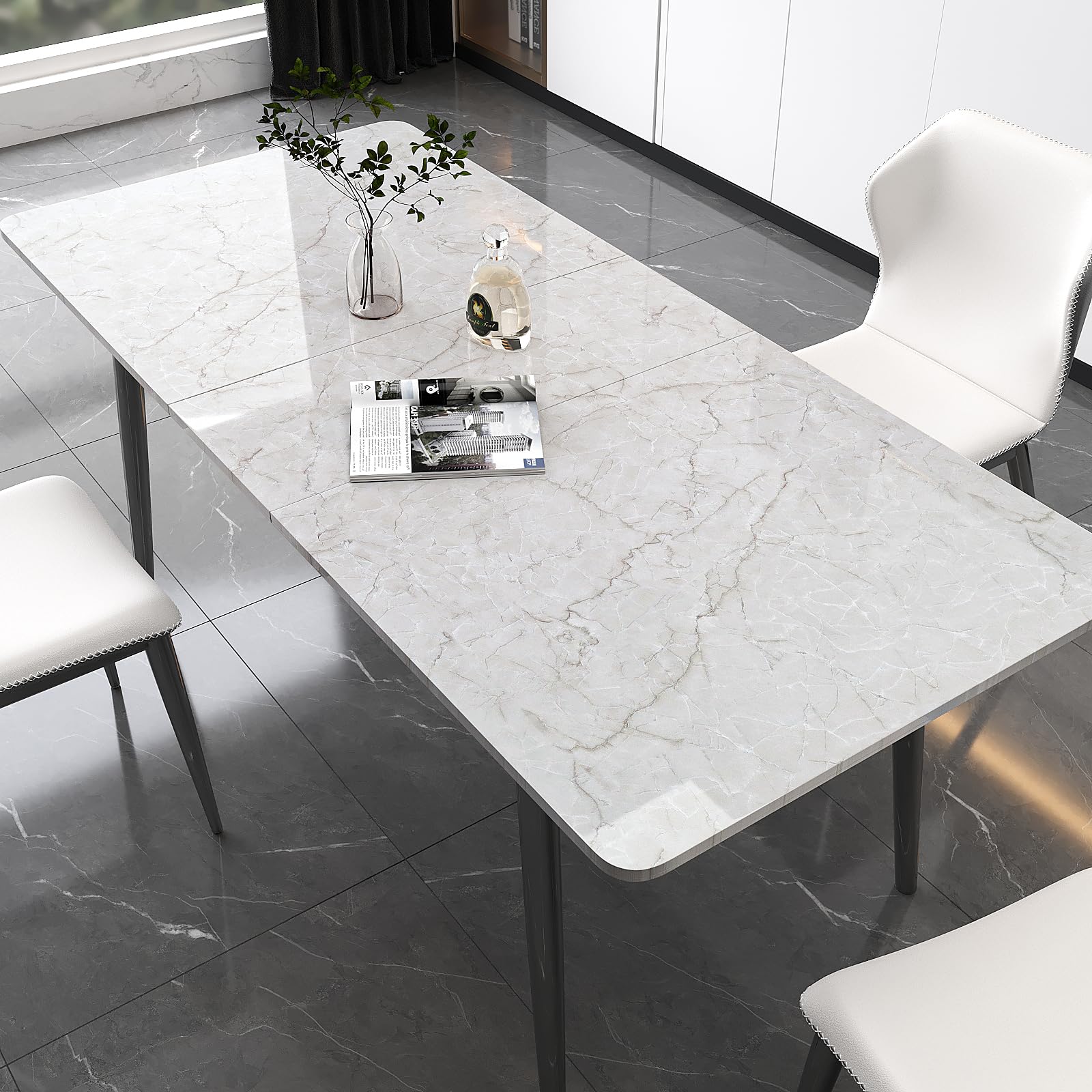VEELIKE Papel Pintado Marmol Gris Blanco Brillante 81 cm×300 cm Vinilo Marmol Gris Claro Papel Pintado Autoadhesivo Pared Baño Vinilo para Encimera de Cocina Revestimiento Pared Salon Extraíble