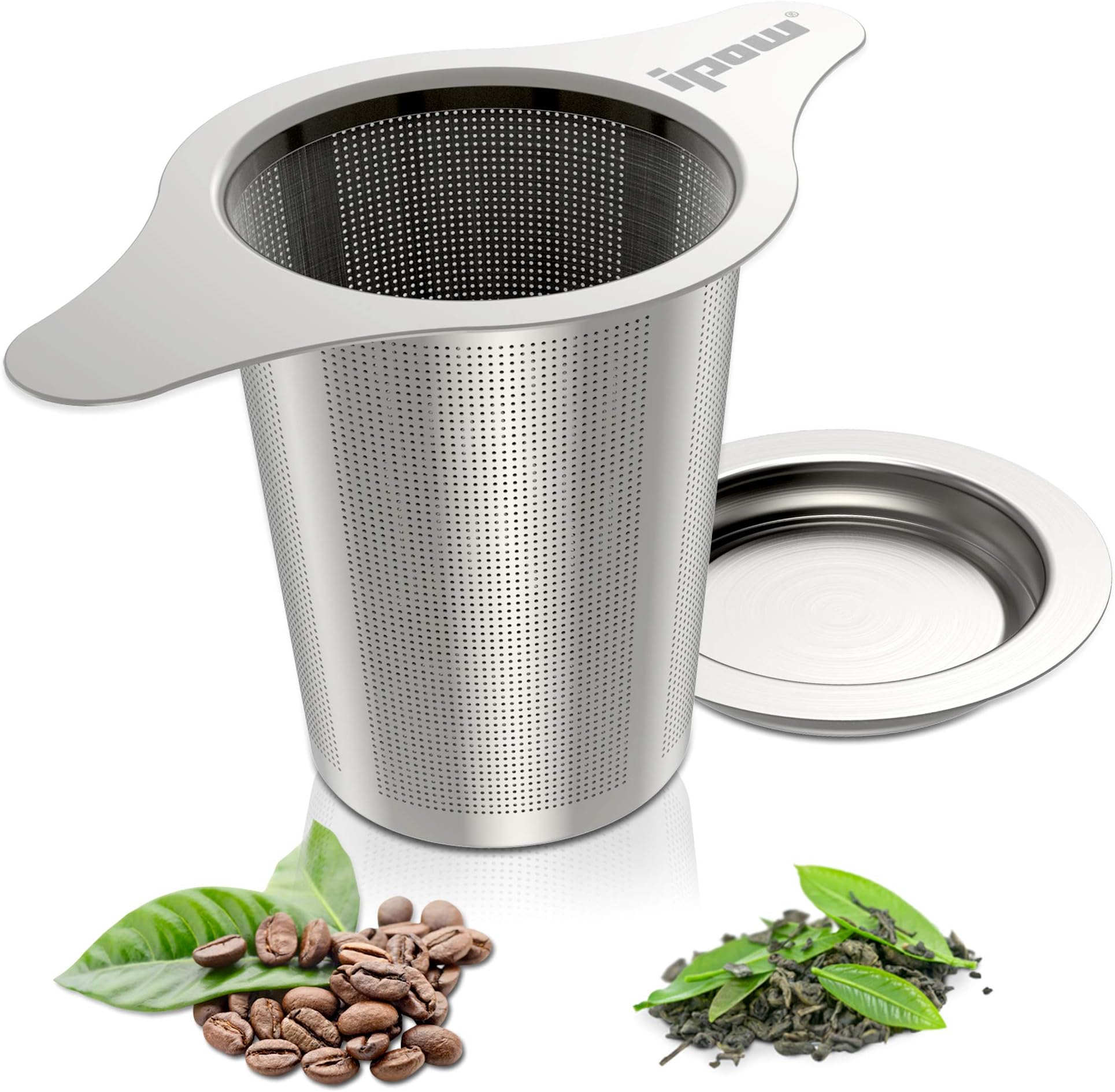 Ipow Updated Extra Fine Mesh Tea Coffee Infuser, 18/8 Stainless Steel Tea Strainer with Lid and Two Handles for Mugs, Teapots, Cups