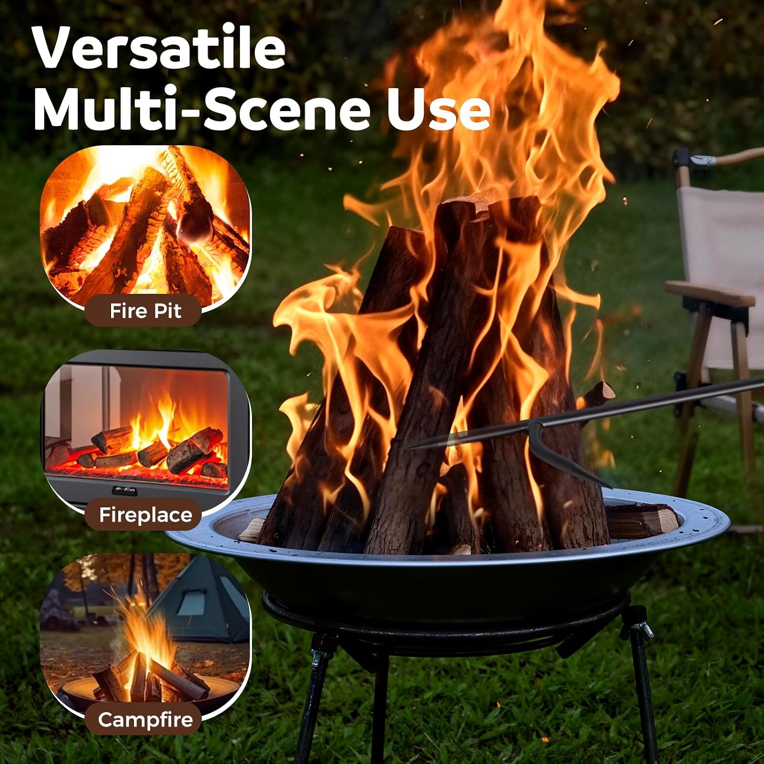 Fire Poker for Pit Outdoor, Fireplace Poker with 26in Fire Pit Tool
