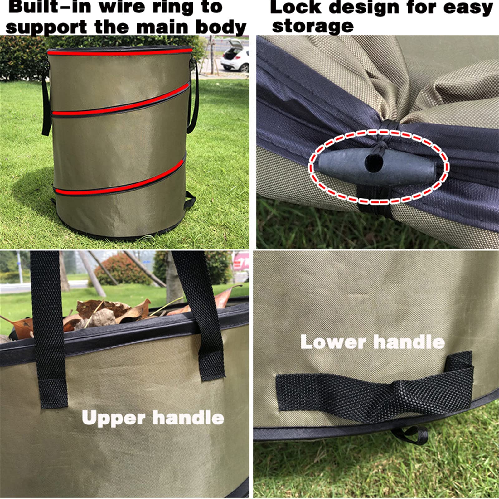 Sacchi da Giardinaggio,Sacco per Rifiuti da Giardino Idrorepellente Antistrappo Riutilizzabile Pieghevole Borsa da Giardino con Maniglie per Foglie da Giardino (91L,3 Pezzi)
