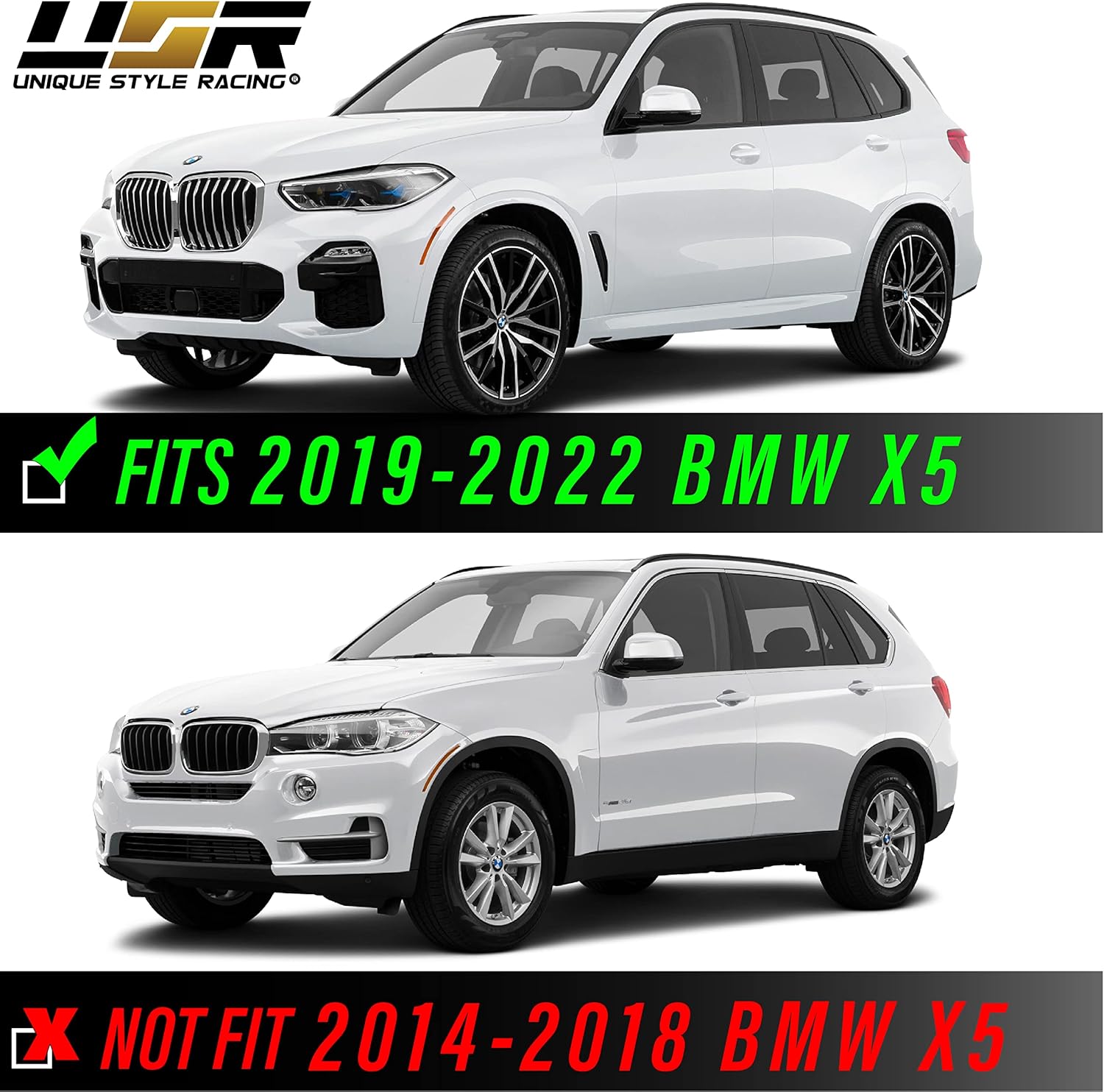 USR BMW X5 G05 Side Marker Lights - Euro Style Smoke Lens Front Bumper Reflector Light Set (Left + Right) Compatible with 2019-2023 BMW X5 G05 Chassis (Smoked)