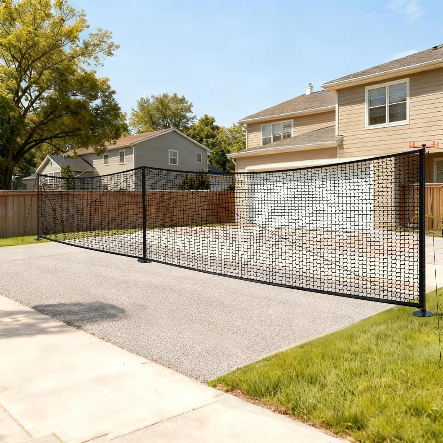 Driveway Guard Barricade Net - HDPE 5FT High 31/41FT Sizes 7.9inch Spiral Stakes 200% Anti-Tear with Middle Support Foldable Hook Prevents Kids & Toys Falling