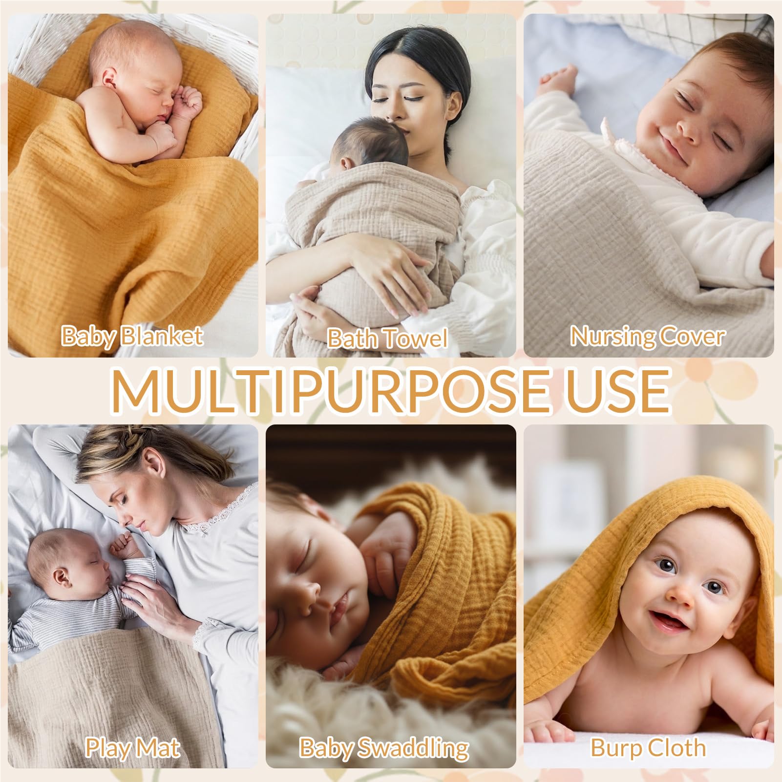 GSrenyu 2 Pcs Large Muslin Cloths For Baby Cotton Baby Blankets 100x100cm Muslin Swaddle Blanket 0-3 Months Shower Gifts For New Moms - Image 3