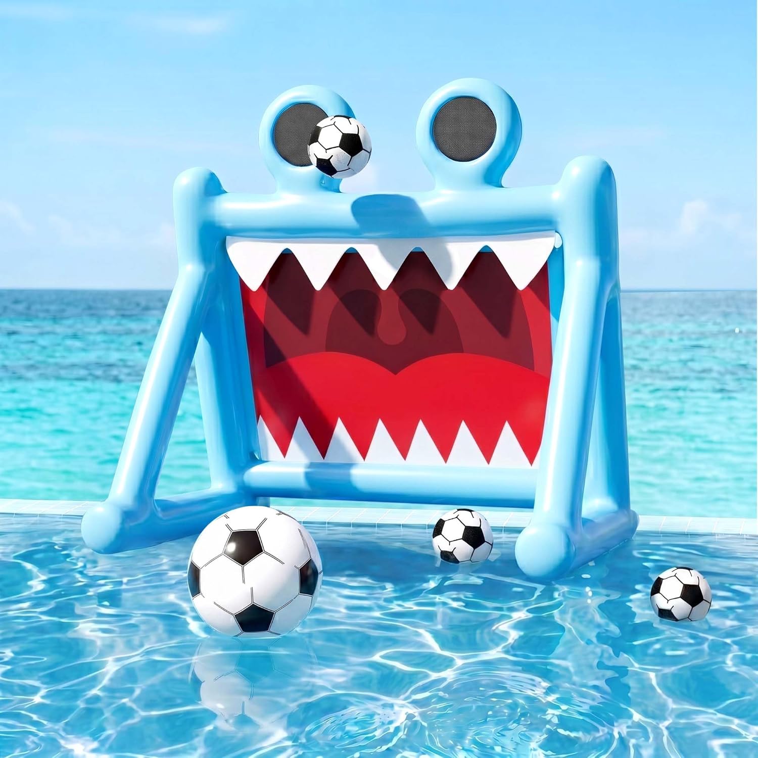 Funscape Kids Soccer Pool Toy, Inflatable Soccer Goal w/Balls, 2-in-1 Kick & Toss Water Pool Game, Outdoor Sport Backyard Game, Summer Beach Yard Party Gift for 3 4 5 6 7 8 Year Old Toddler Boy Girl