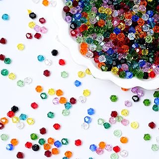 1000 cuentas de cristal bicono de 0.157 pulgadas (0.157 in), cuentas espaciadoras facetadas de vidrio a granel para hacer joyas, pulseras, collares, aretes, manualidades (15 colores)