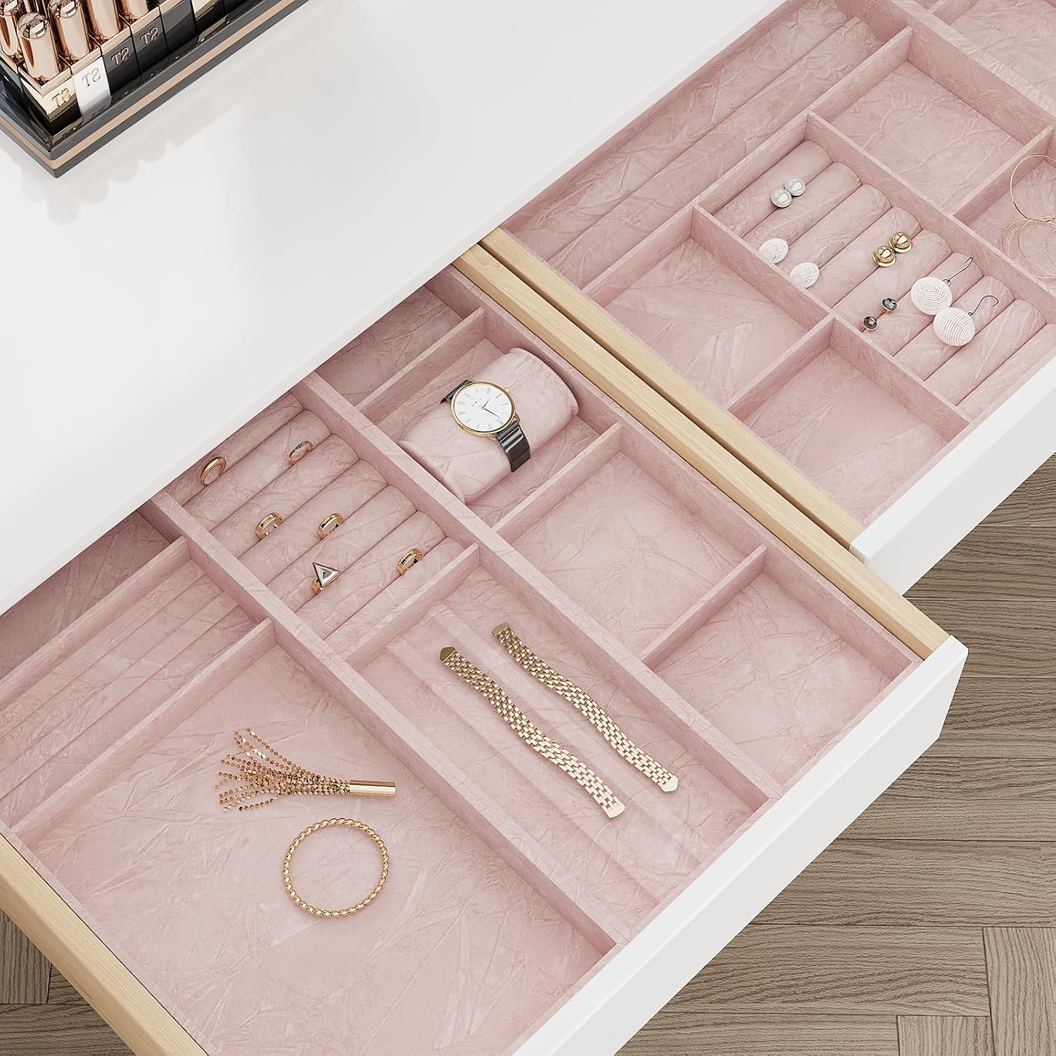 VaryPaper 15.7" x 78.7" Light Pink Crushed Velvet Flocking Contact Paper for Cabinets Dresser Soft Felt Drawer Liner Sheets Self Adhesive Fabric Velvet Wallpaper Peel and Stick for Nursery Bedroom