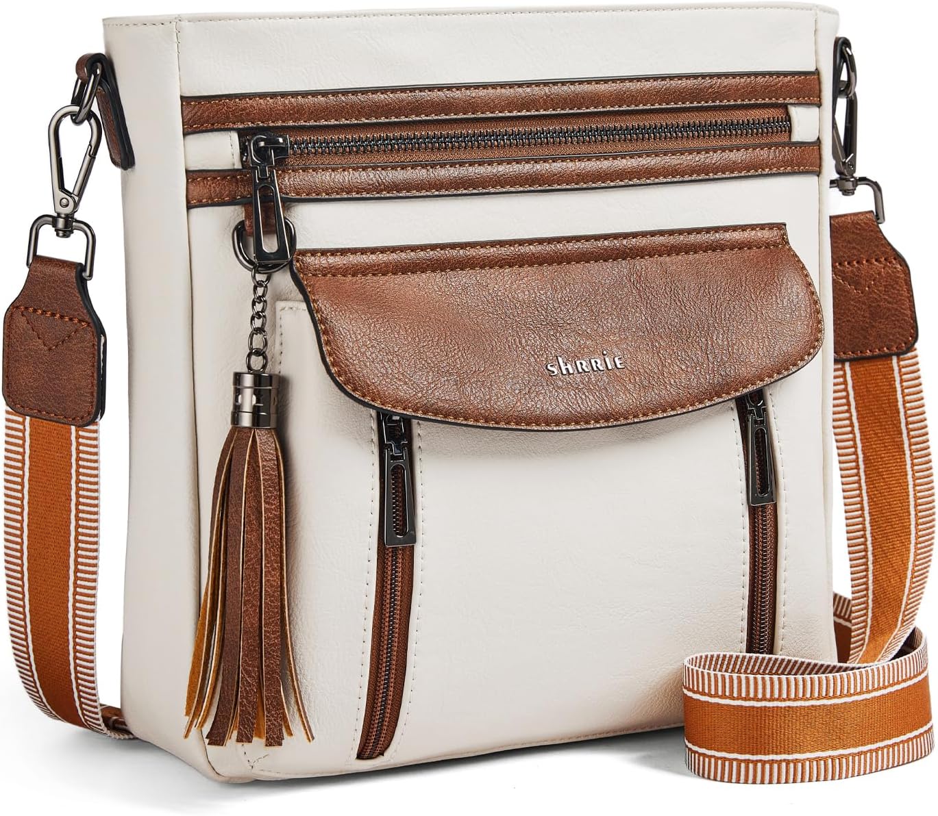 Shrrie Leather Crossbody Bags for Women, Multiple Pockets Crossbody Purse with Wide Strap, Magnetic Snap Shoulder Handbags
